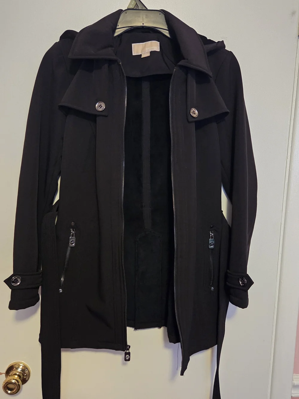 Michael Kors Black Trench Coat with Zip & Button Details